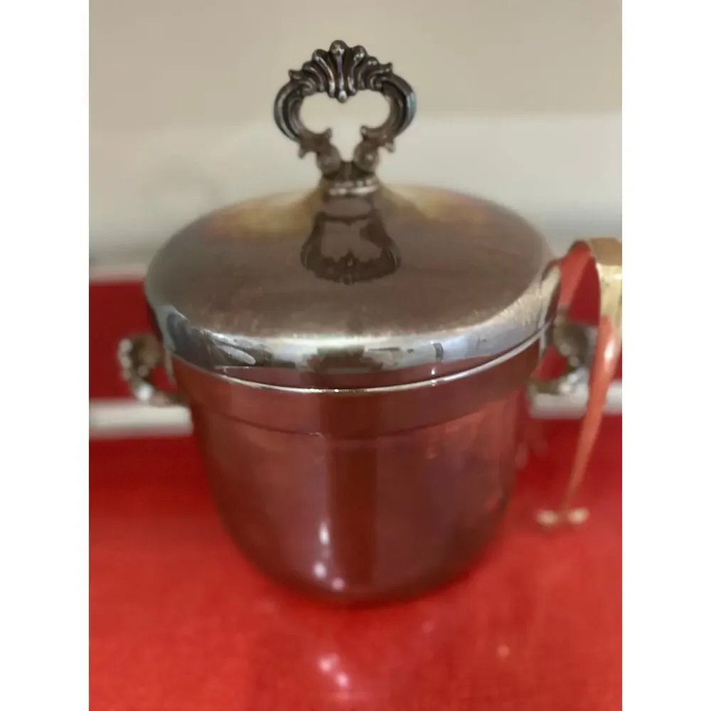 Vintage FB Rogers Silver-Plated Ice bucket Milk Glass Liner Insulated